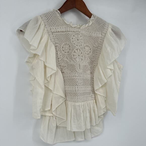 Joie Embroidered Blouse Womens M Ivory Ruffle Romantic Cottagecore Peasant Top - Picture 3 of 10